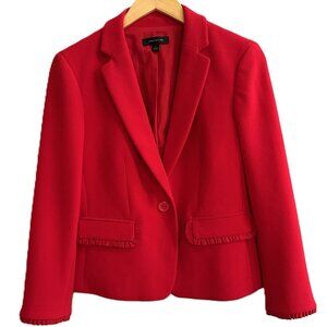 Ann Taylor Dressy Red Blazer Size 4 Hip Length Pleated cuff and pocket detail